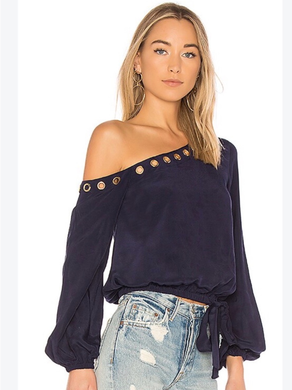 Lovers and Friends Alyssa grommet off the shoulder top navy size XS NWT